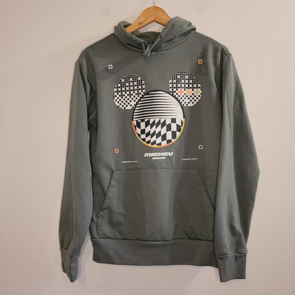 Disney Mickey Mouse Men's Hoodie Forever Young Forever True Green‎ Size Small
